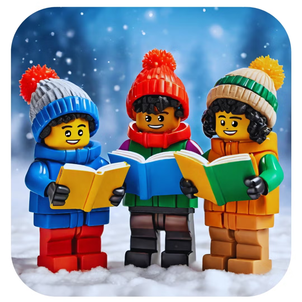 Three children standing in the snow reading