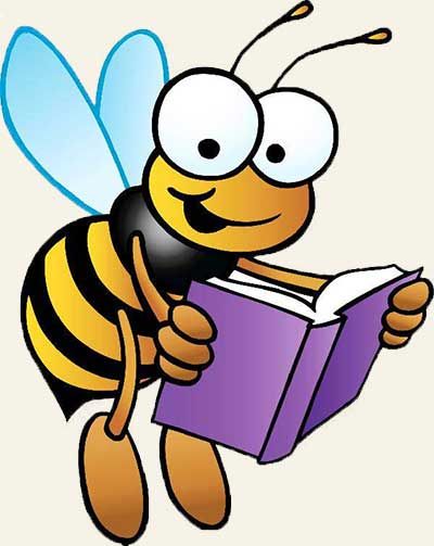 Bee reading a book. Catch the Reading Bug!